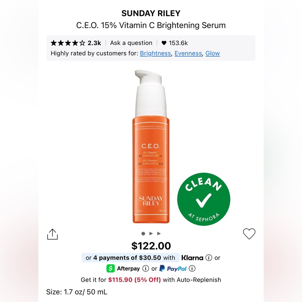 Sunday Riley CEO Vitamin C Serum large size 1.7 oz NEVER OPENED